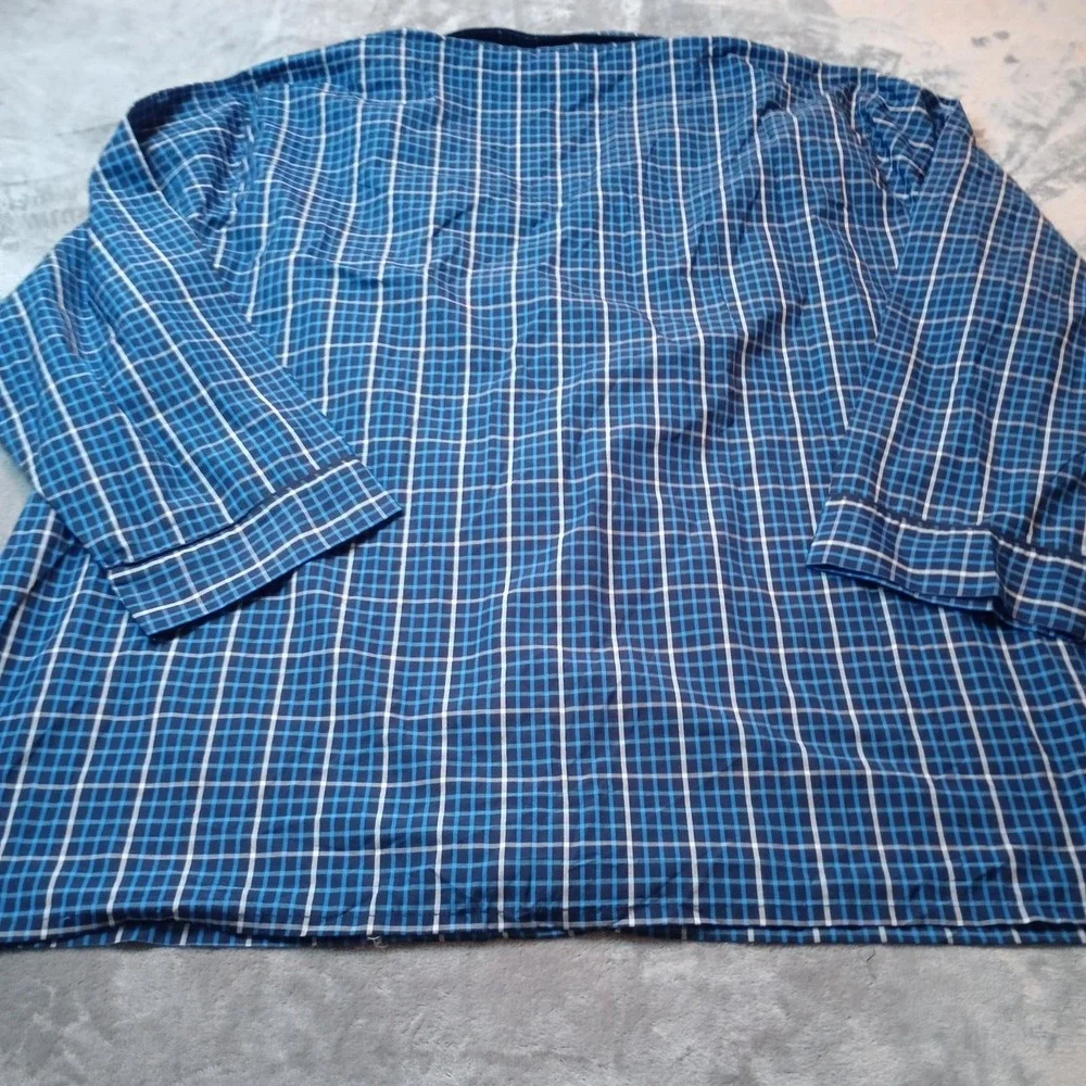 Hanes Mens Sleepwear 4XL Blue Plaid Woven Pajama Set Long Sleeve Shirt Pants NEW